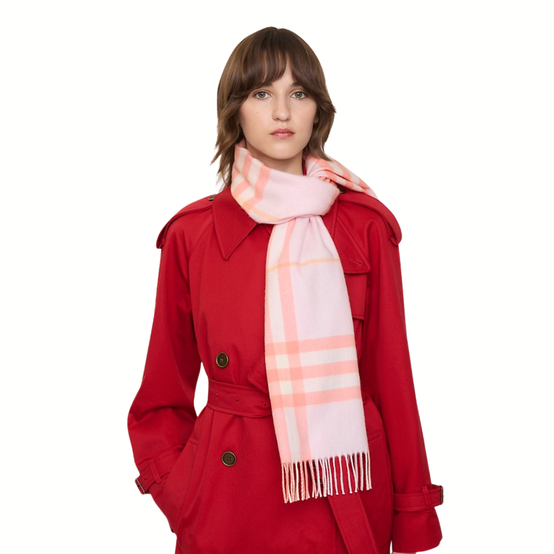 1FF0101-046 BURBERRY Check Cashmere Scarf Sugar Pink (SS26) #8112635 (F-EU-E)