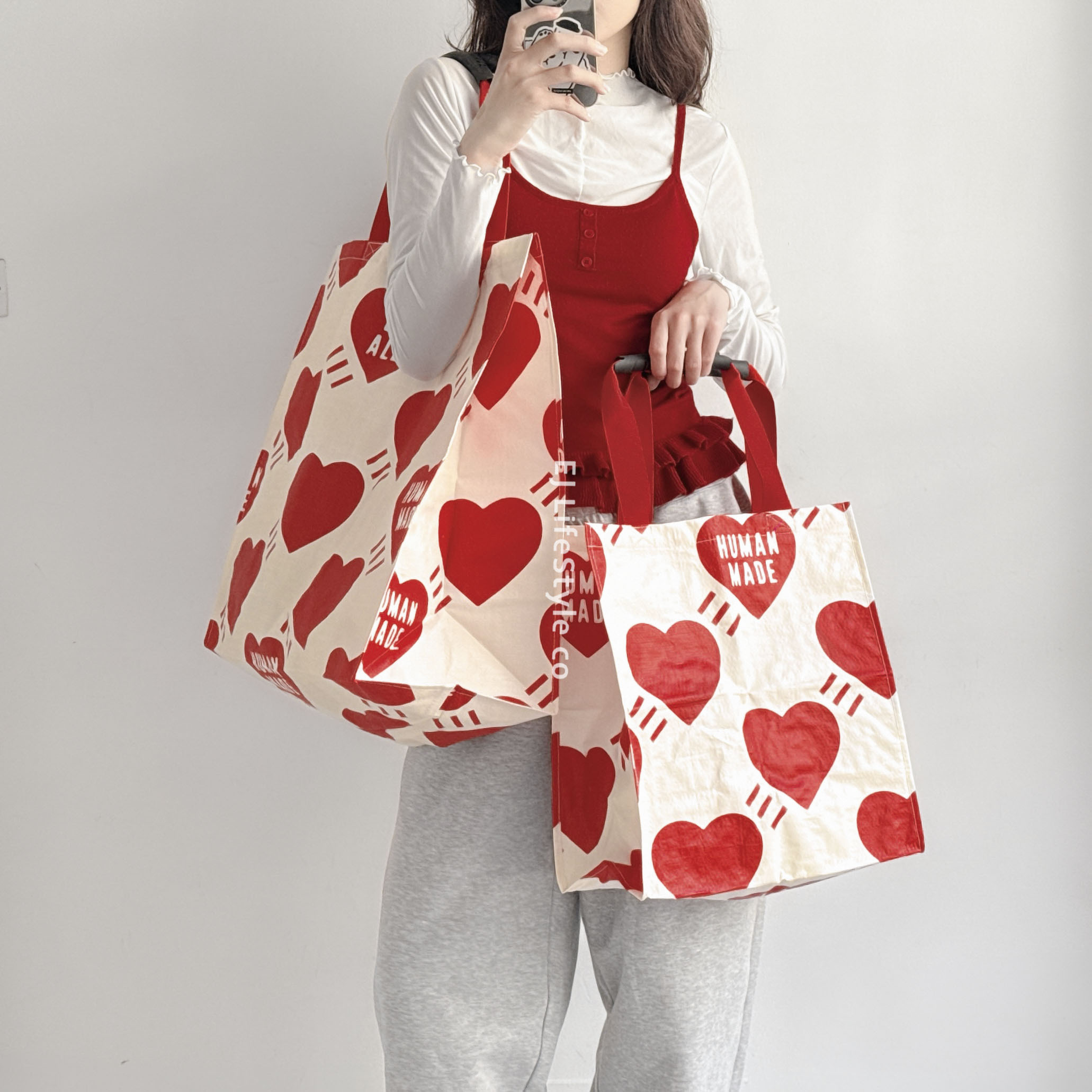 日本限定🇯🇵 HUMAN MADE 手提環保袋 紅色 滿版愛心 橡膠握把 購物袋 / 現貨
