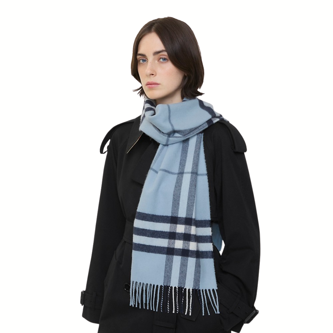 1FF0101-047 BURBERRY Check Cashmere Scarf Bank Blue (SS26) #8112636 (F-EU-E)