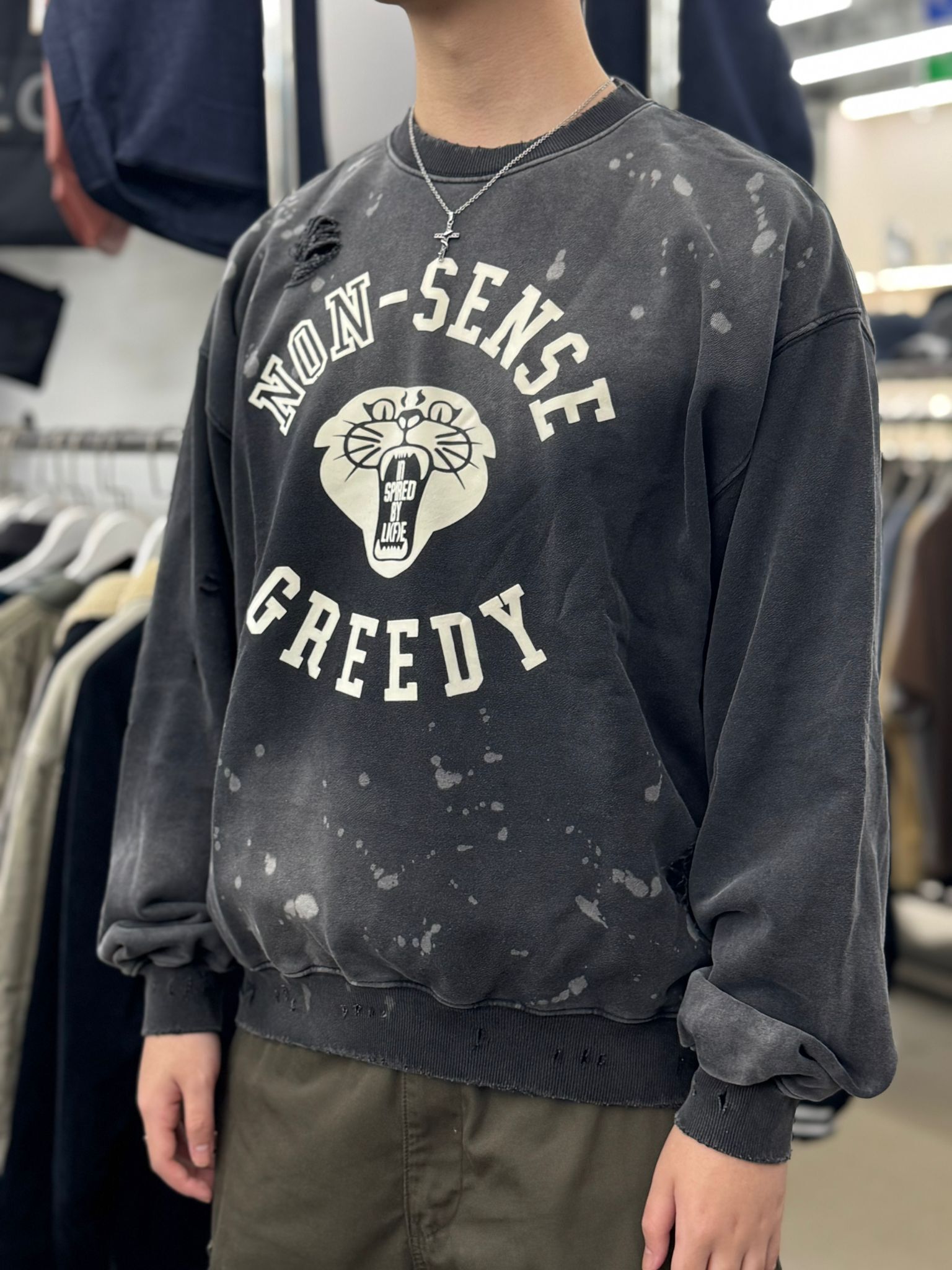 Sense Store Nonsense Wash Faded Crewneck- Black|Nonsense-02