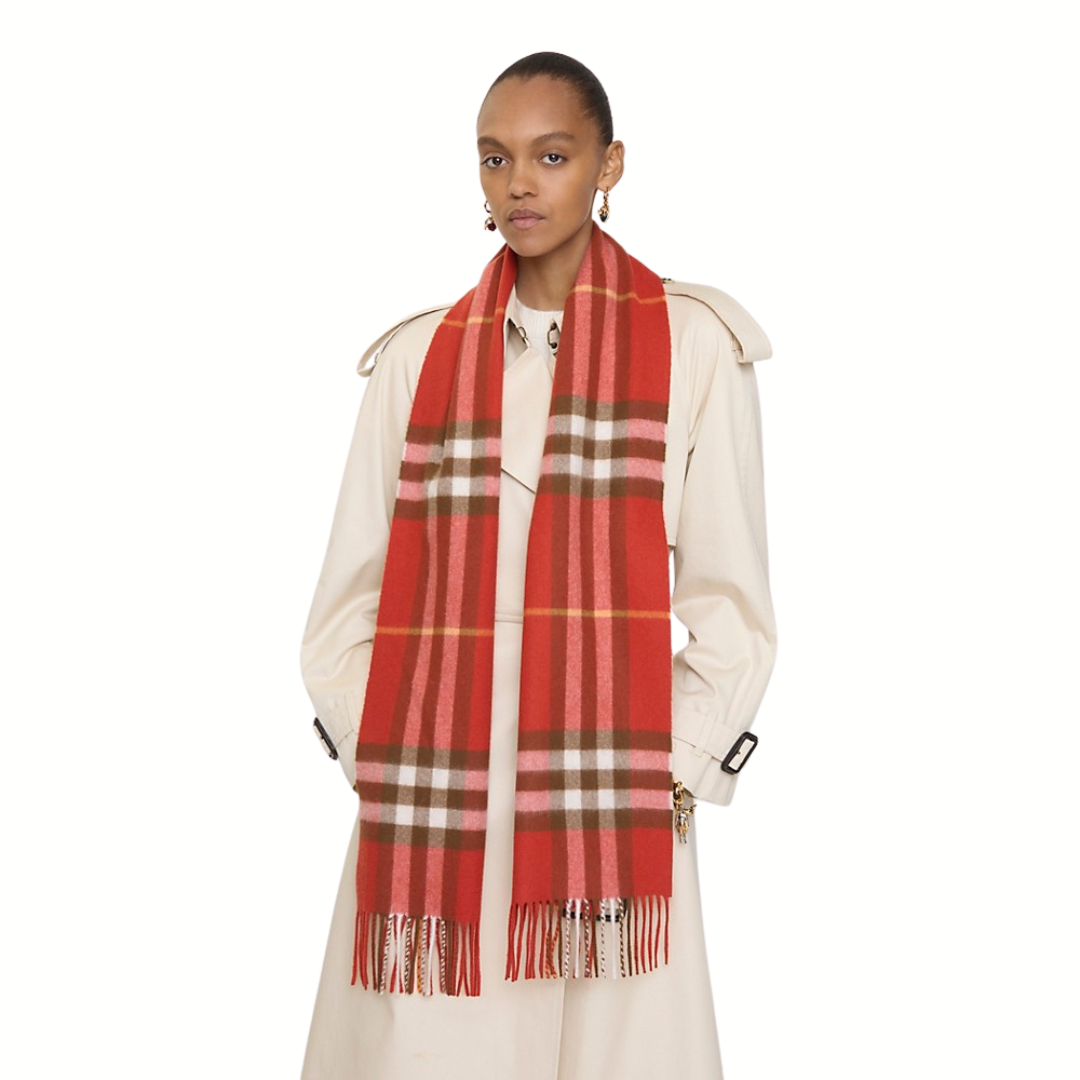 1FF0101-049 BURBERRY Check Cashmere Scarf Roux Red (SS26) #8112645 (F-EU-E)
