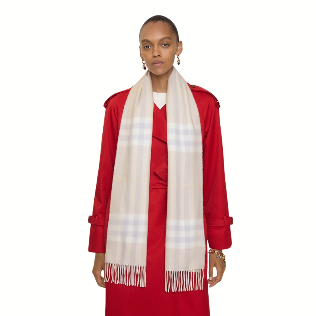 1FF0101-051 BURBERRY Check Cashmere Scarf Smoke Grey (SS26) #8112650 (F-EU-E)