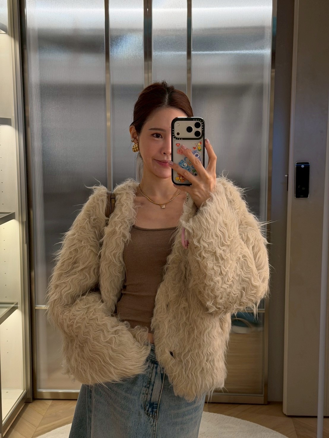 #AD07捲捲毛針織外套(杏/燕麥/墨)