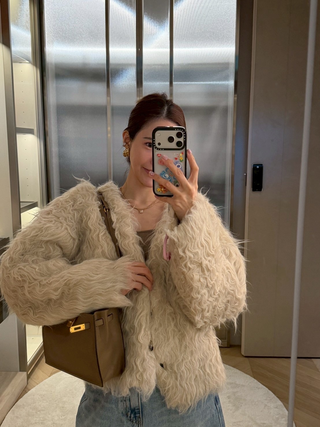 #AD07捲捲毛針織外套(杏/燕麥/墨)