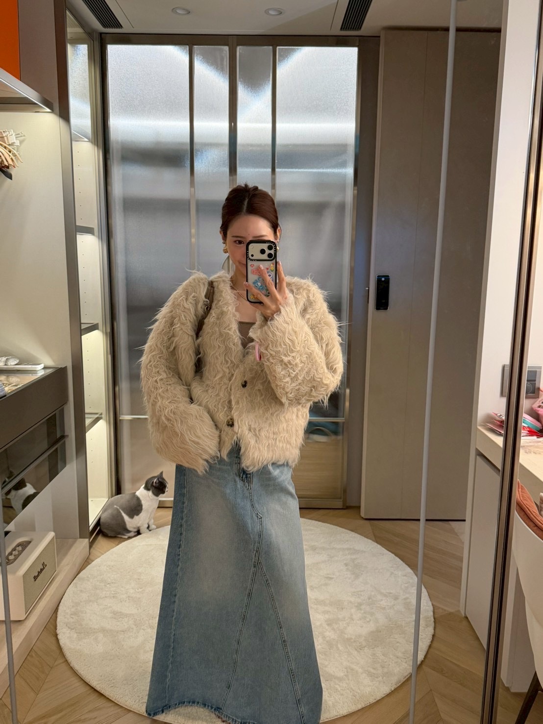 #AC99刷白A字淺牛仔長裙(青)