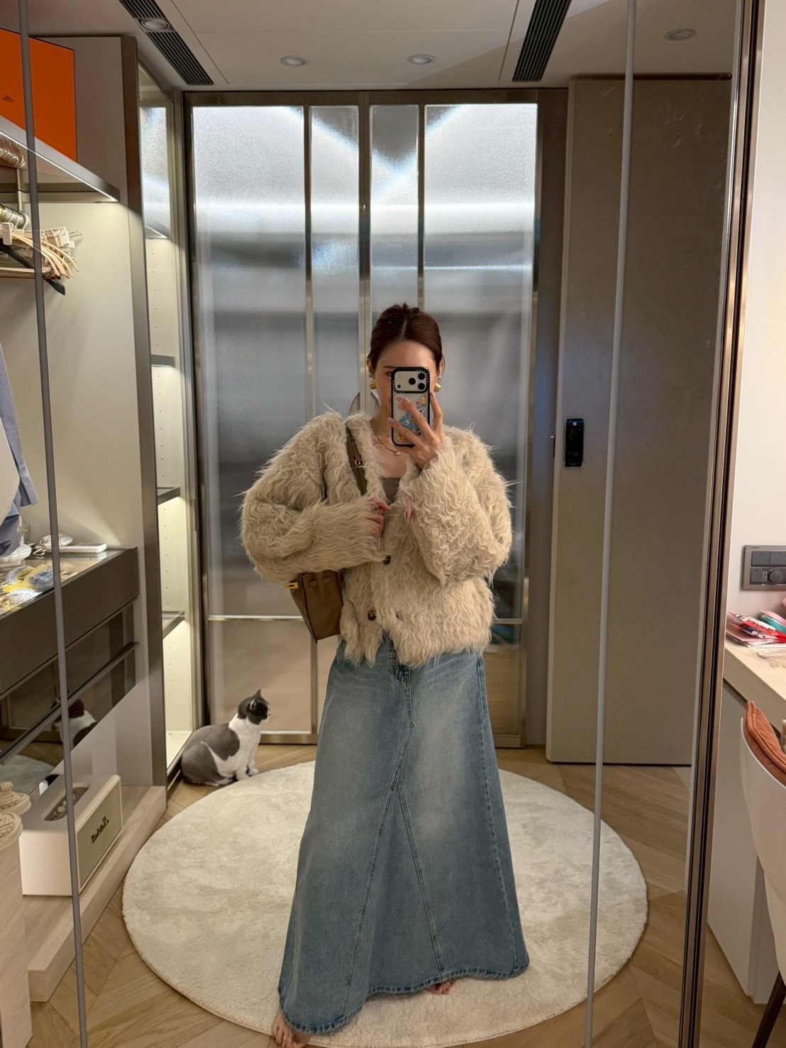 #AC99刷白A字淺牛仔長裙(青)