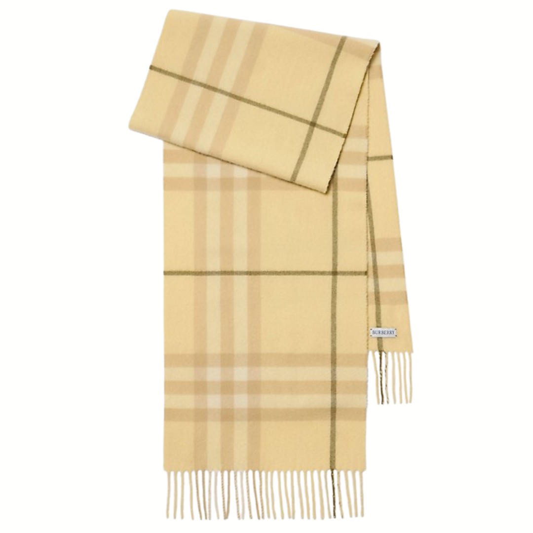 1FF0101-053 BURBERRY Check Cashmere Scarf Buff Yellow (SS26) #8112710 (F-EU-E)