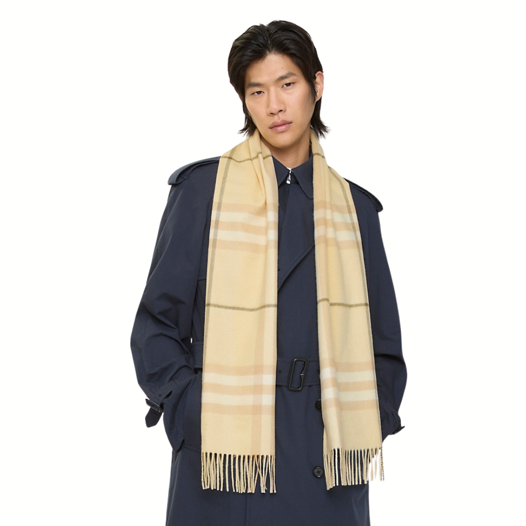 1FF0101-053 BURBERRY Check Cashmere Scarf Buff Yellow (SS26) #8112710 (F-EU-E)