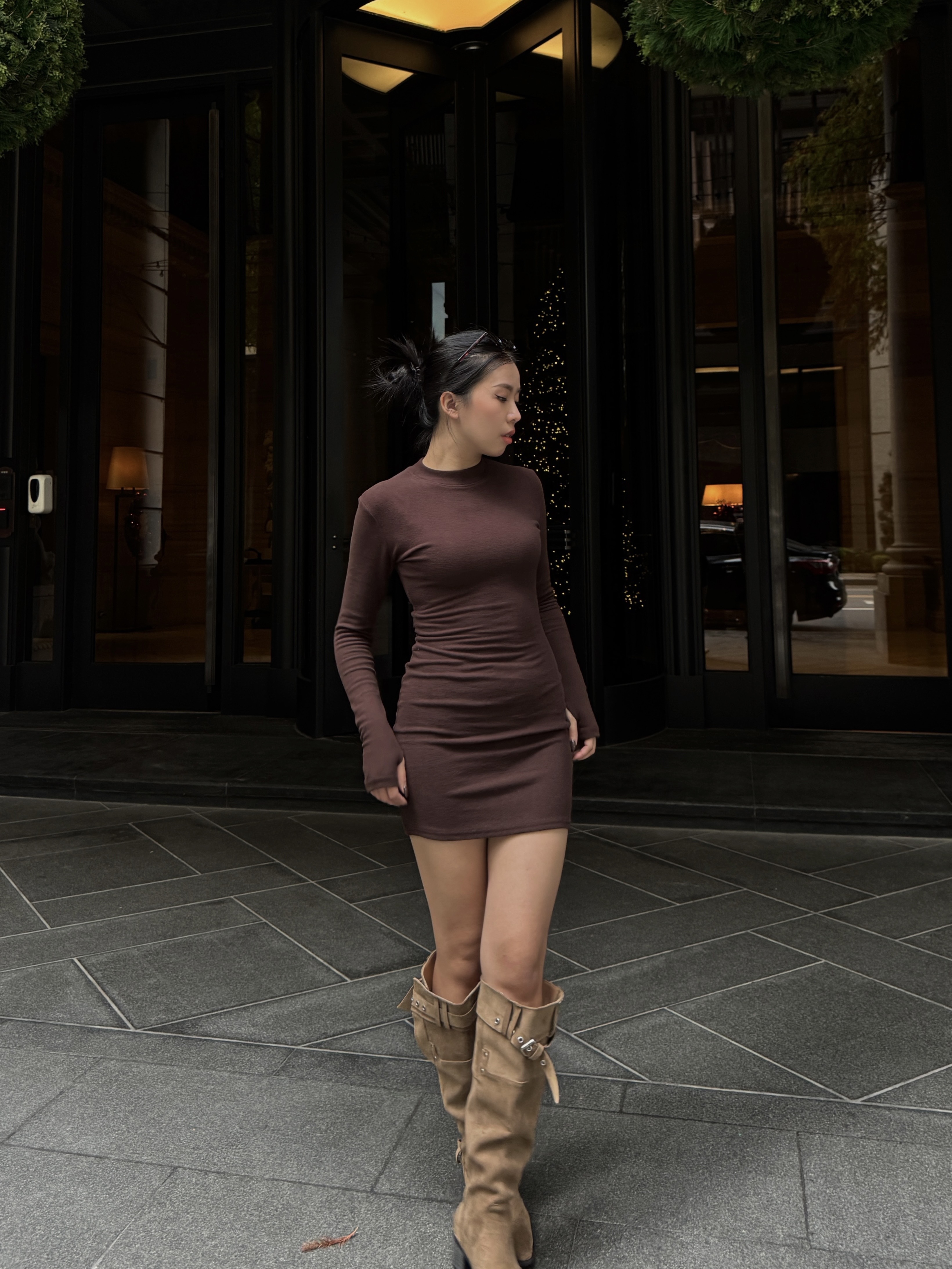 💳必買.ᐟ.ᐟ歐美磨毛立領長袖洋裝(2色)