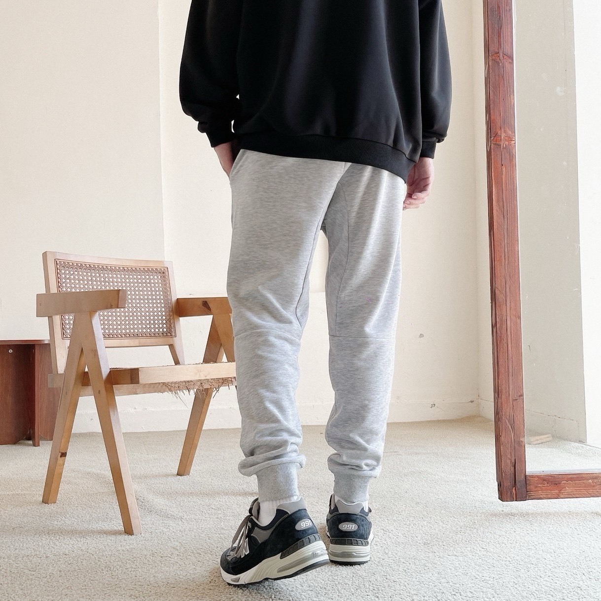 縮口棉褲 棉長褲 拉鍊 口袋 素色 男女可穿