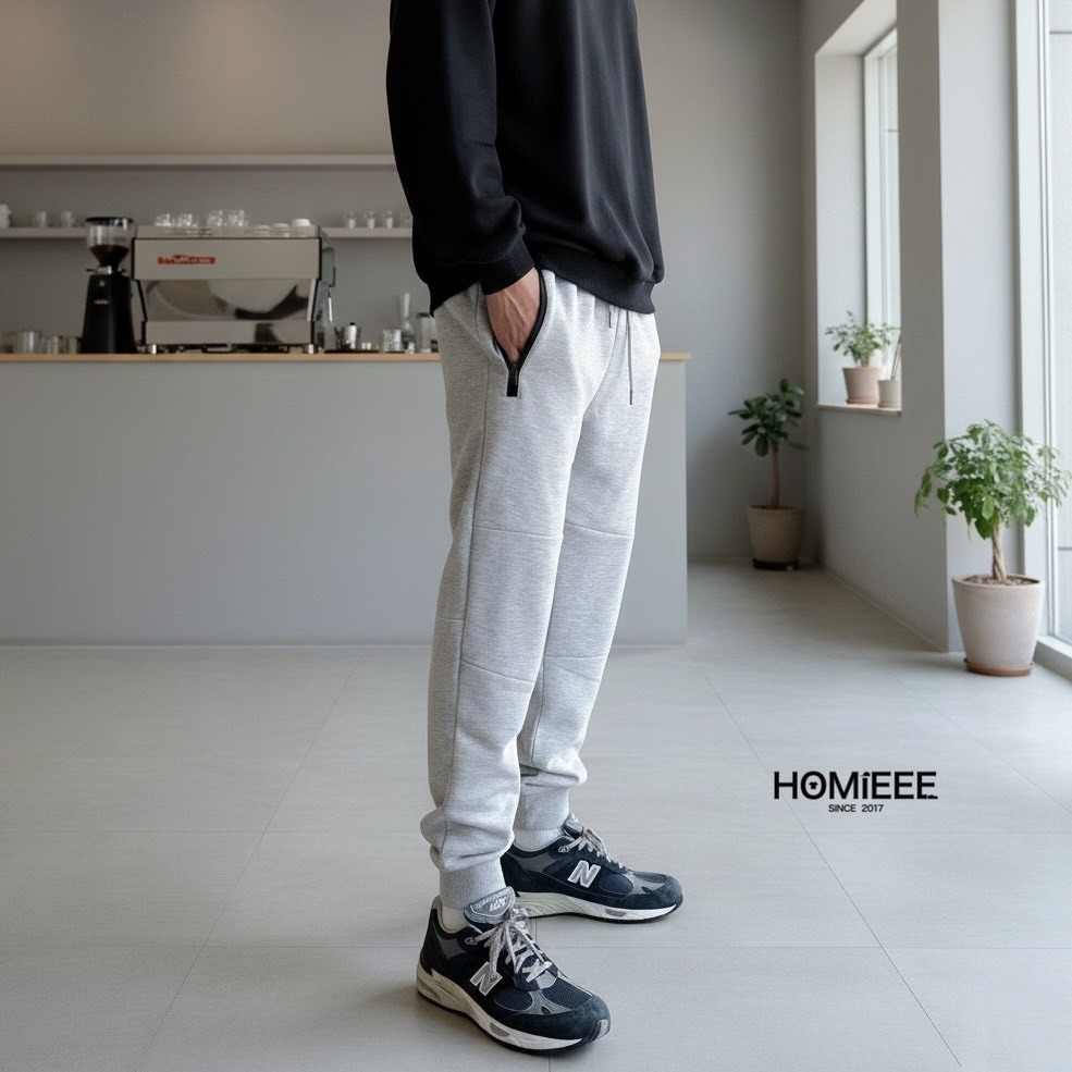 縮口棉褲 棉長褲 拉鍊 口袋 素色 男女可穿