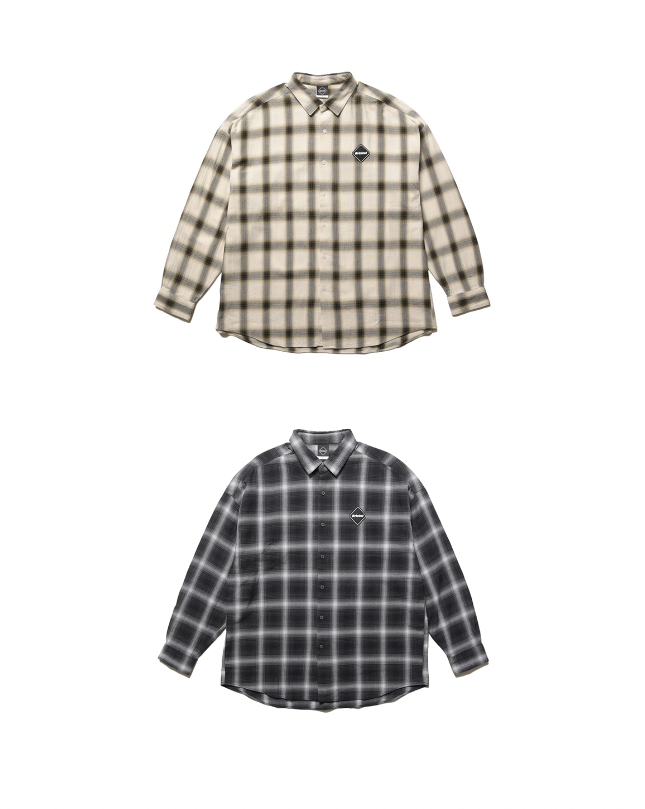 [Instock] F.C. Real Bristol FW25 BIG LOGO L/S BAGGY SHIRT | (Black / Beige)