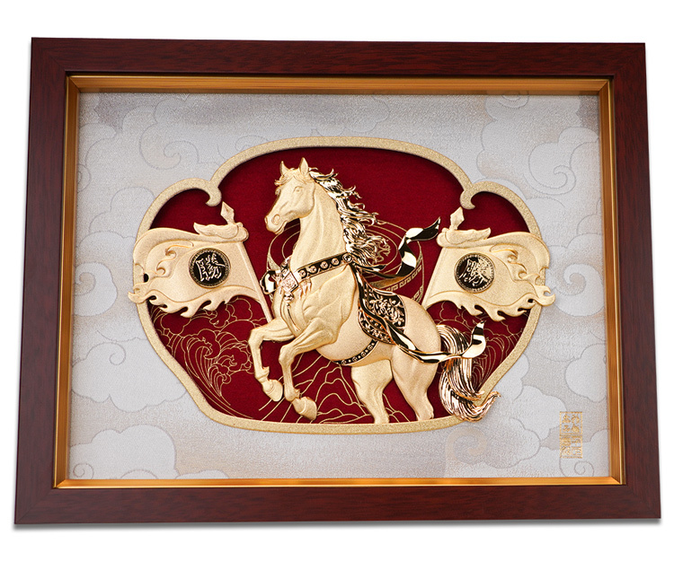鹿港窯禮品館│金箔畫｜旗開得勝馬到成功｜開業升遷送禮首選
