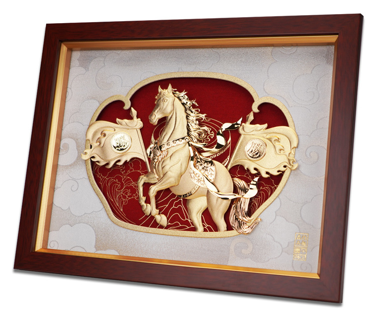 鹿港窯禮品館│金箔畫｜旗開得勝馬到成功｜開業升遷送禮首選