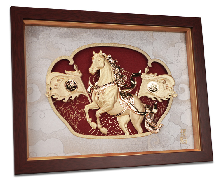 鹿港窯禮品館│金箔畫｜旗開得勝馬到成功｜開業升遷送禮首選