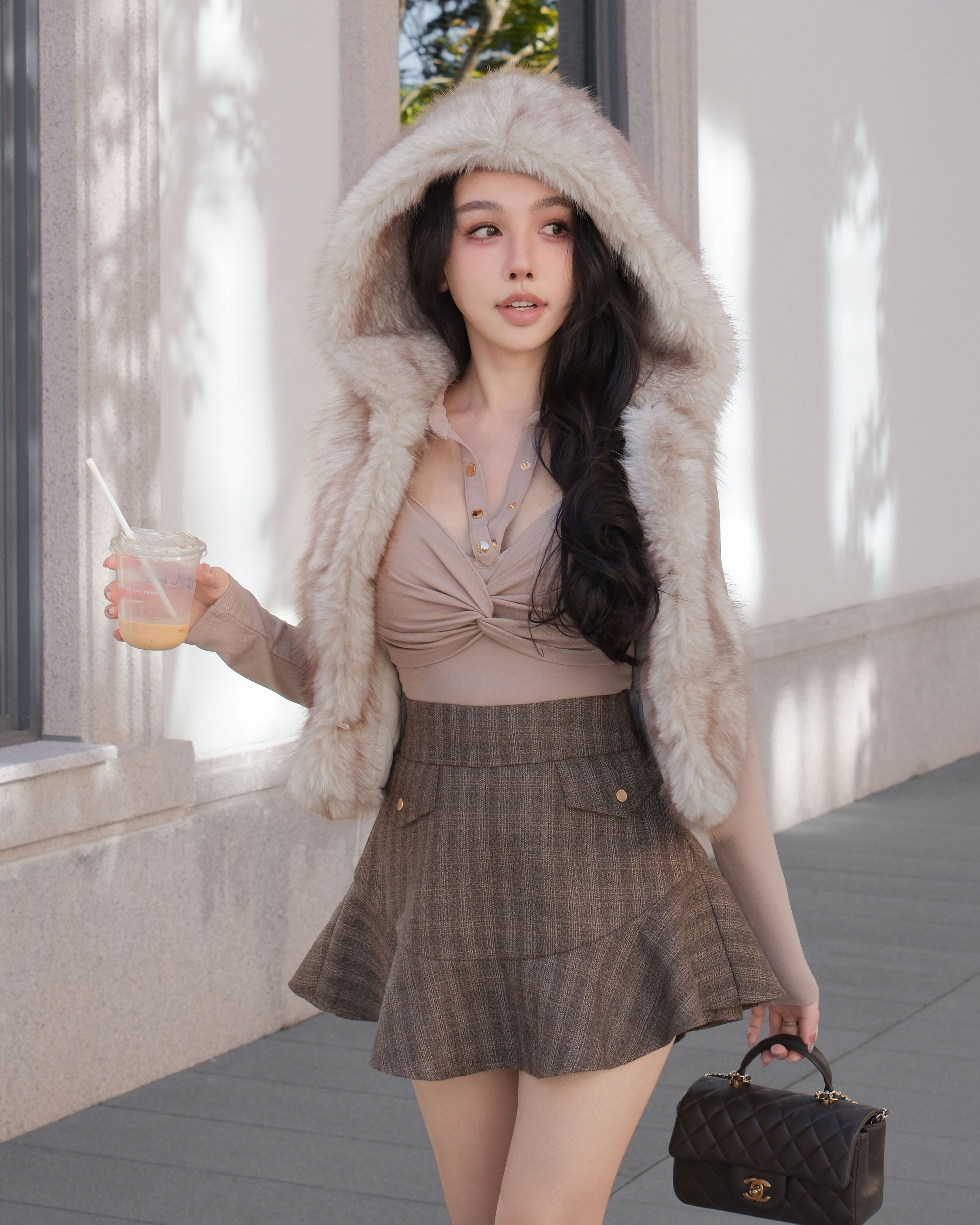 訂製-質感毛毛連帽短背心