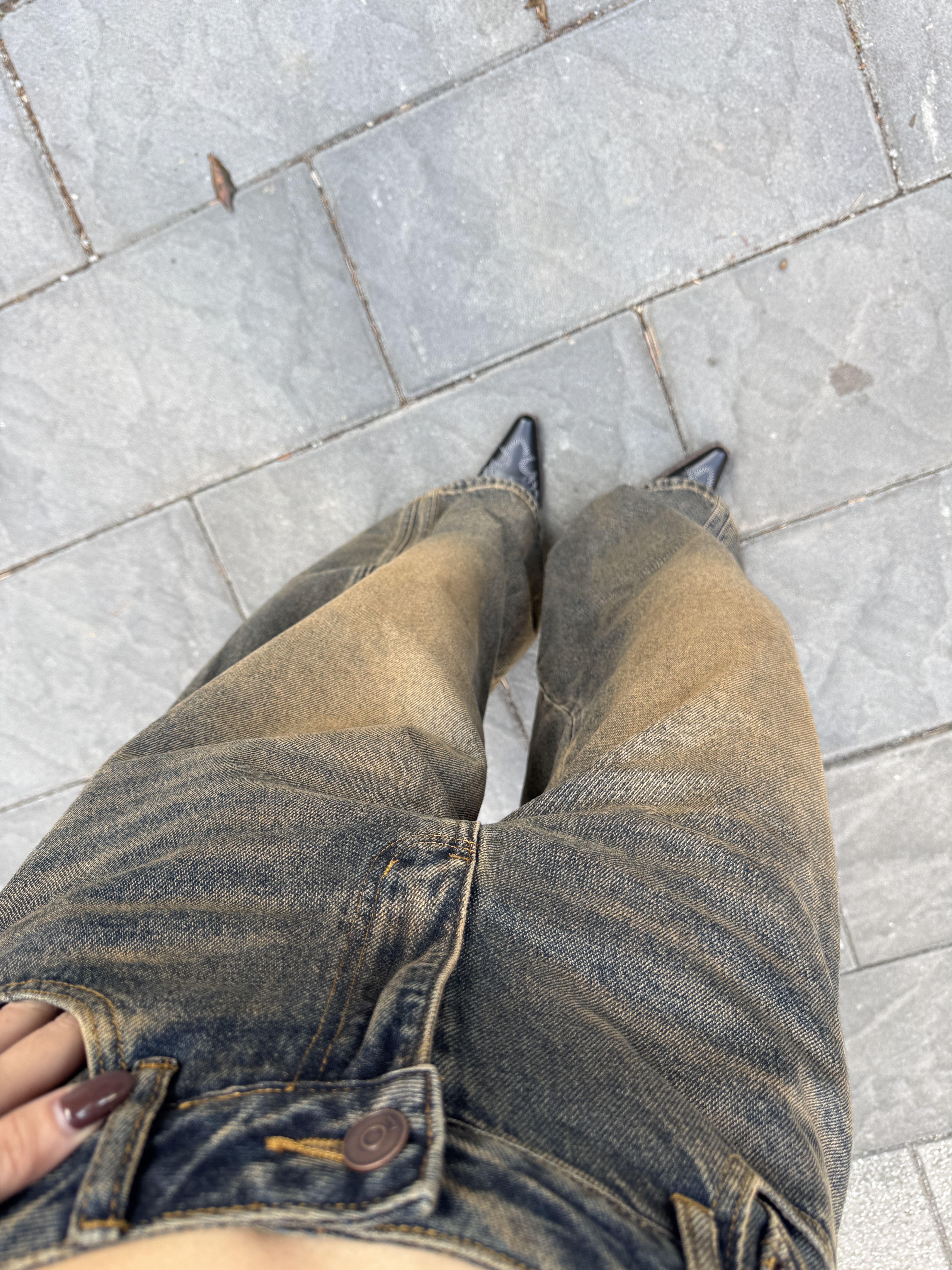 自訂🛷仿舊銹色繭型牛仔褲(2色)