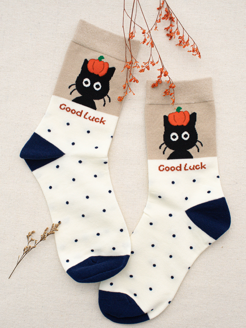 南瓜小貓點點中筒襪