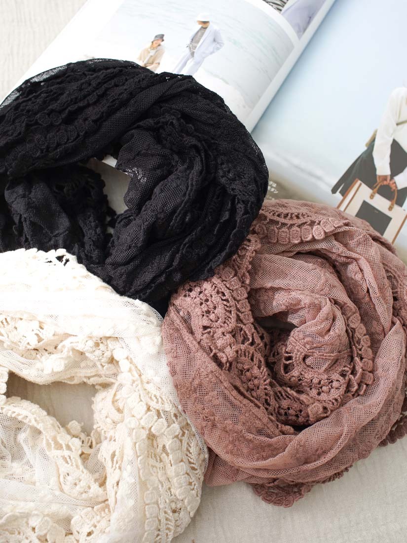 森系刺繡網布領巾(3色)