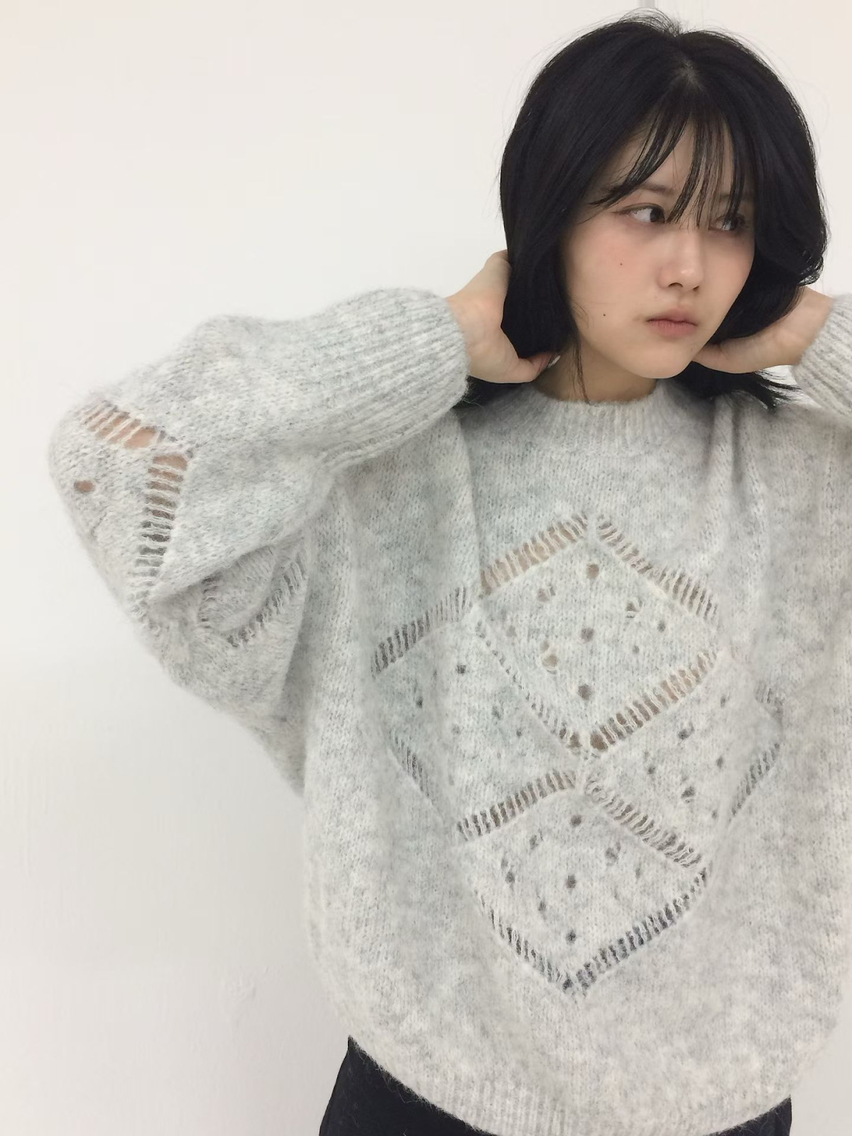 SN003 縷空淨色套頭毛衣 Free size