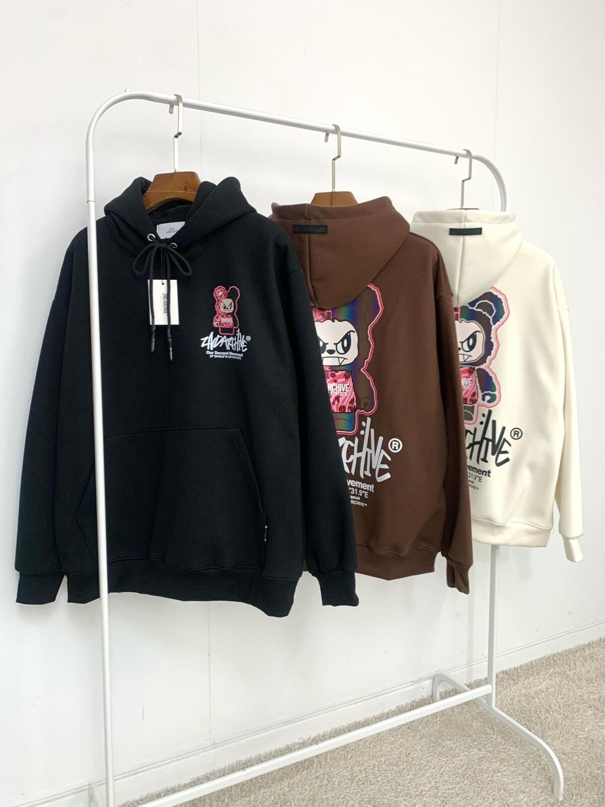 3M熊仔圖案英文字連帽衛衣(薄抓毛底) 2nd-317T