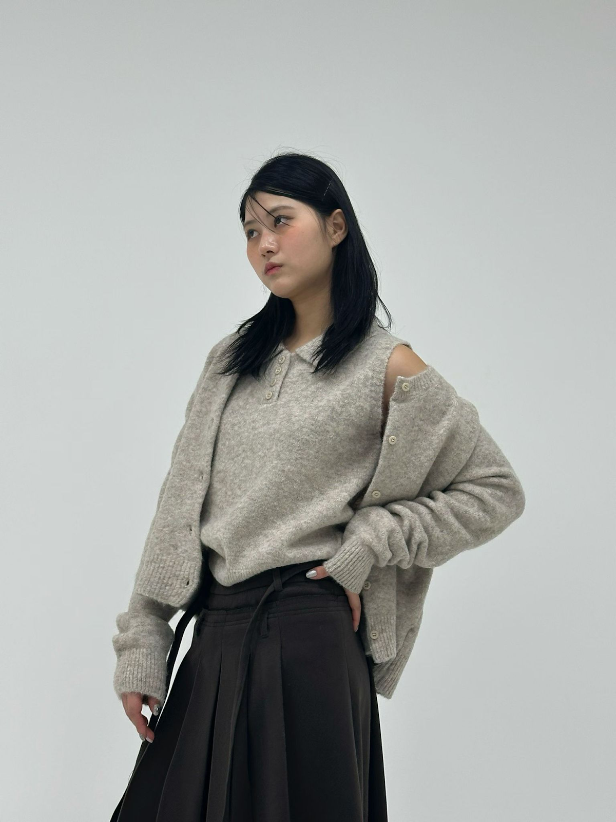 SN007 淨色開胸外套背心套裝(2種著法) Free size