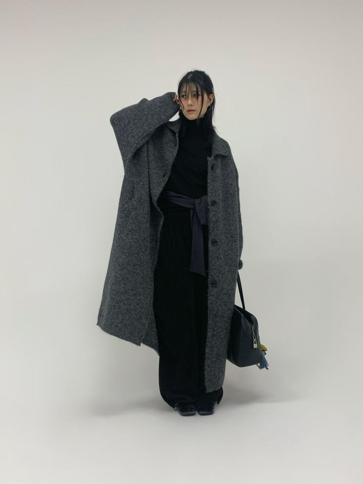 SN011 淨色長袖有領開胸長外套 Free size