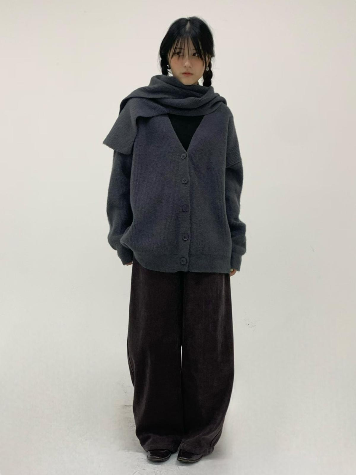 SN012 淨色長袖開胸外套連圍巾 Free size