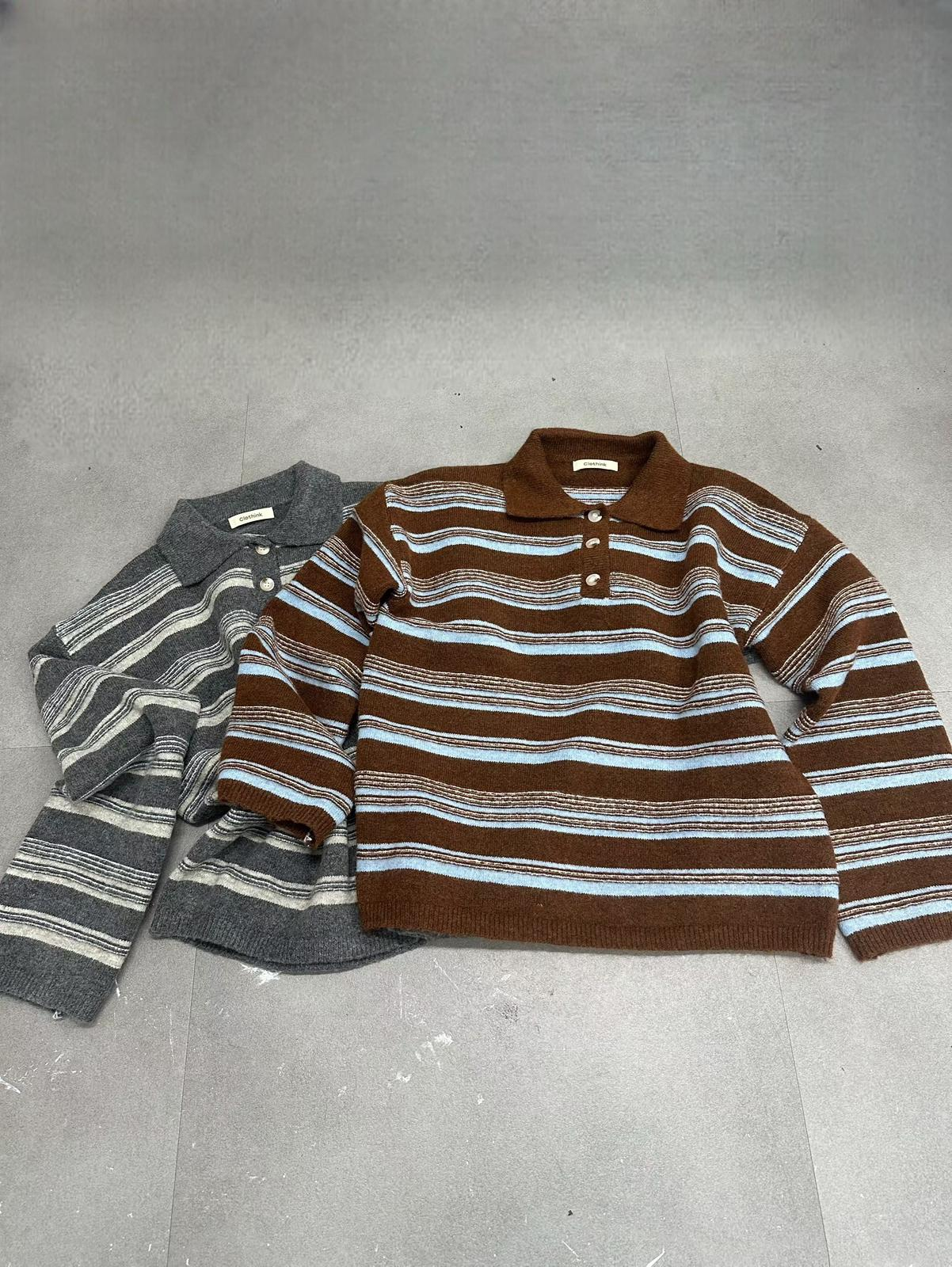 SN013 間條有領闊長袖 Free size