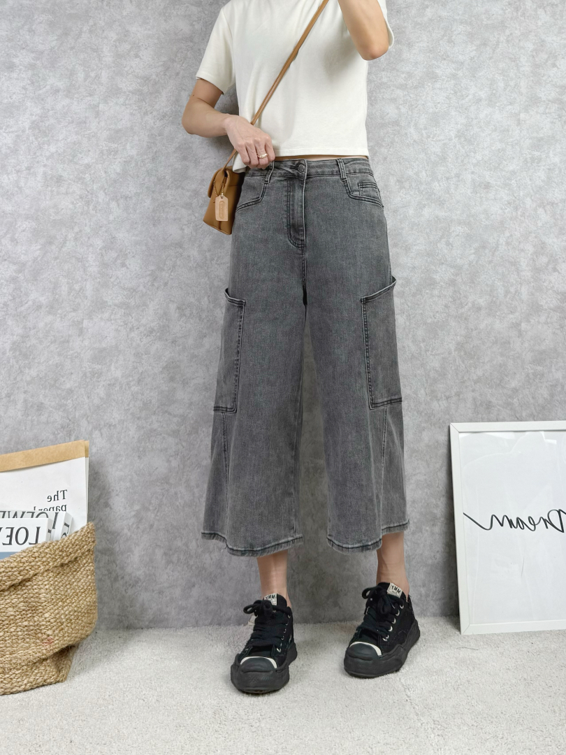 率性工裝感・牛仔八分寬褲