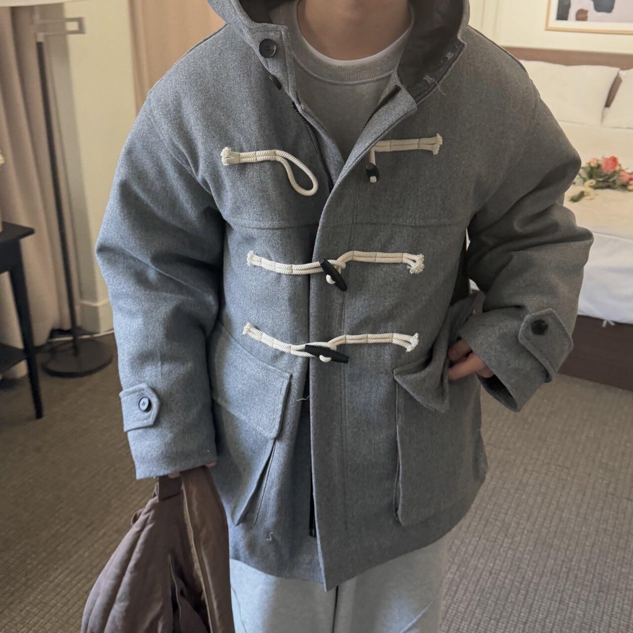 牛角鈕連帽拉鍊外套(薄夾棉) BY-475JK