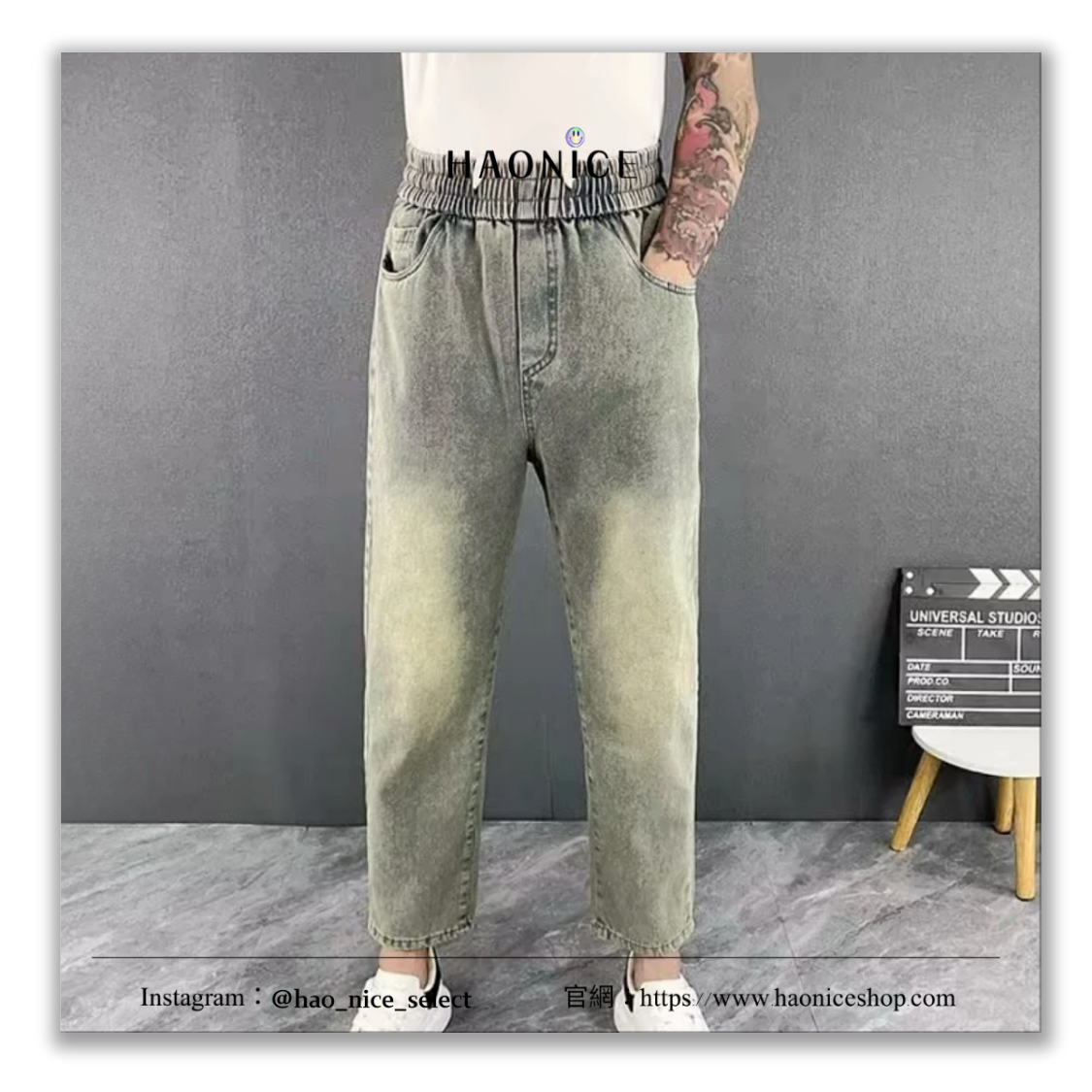 【HAO NICE】美式復古風格🔥Vibe風 字母口袋印花 薄款 寬鬆直筒長褲 牛仔褲