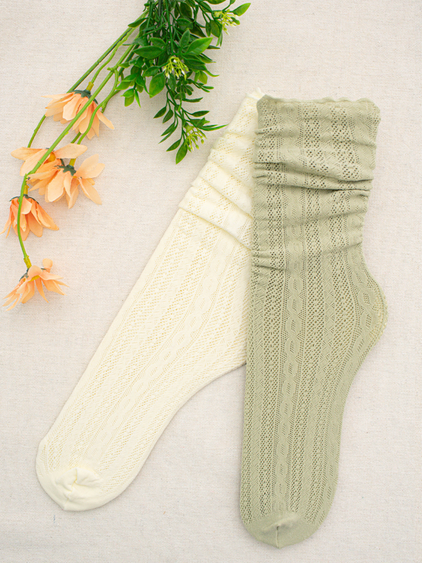 麻花織紋堆堆中筒網襪