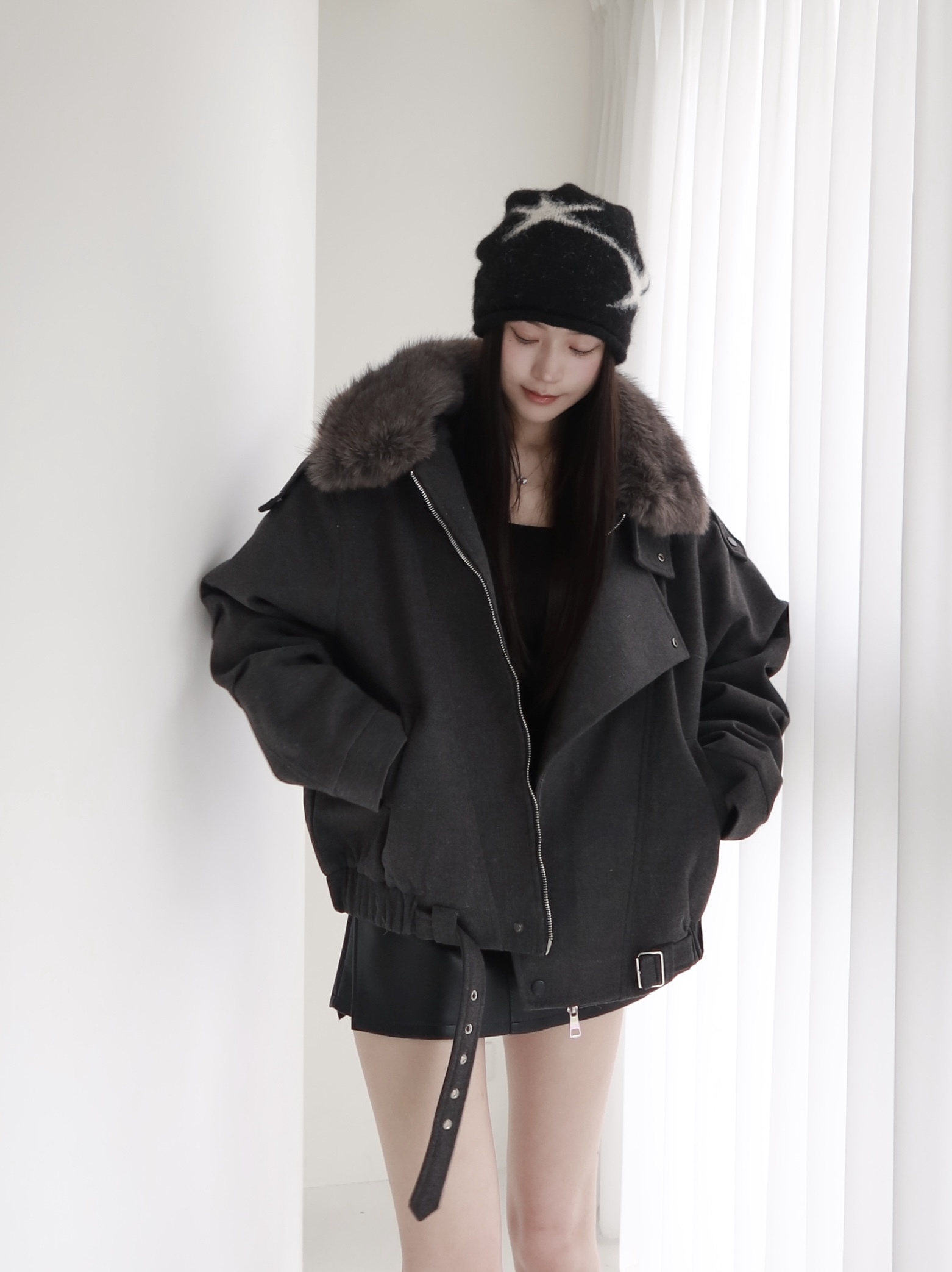 翻領夾棉毛領夾克外套