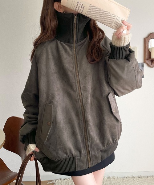 日本🇯🇵連線 JAVA 可愛又成熟!!羅紋高領麂皮夾克 男女可穿 霧面質感 羅紋 麂皮 寬鬆 外套 夾克 保暖外套 4色(任買兩件711免運)/預購