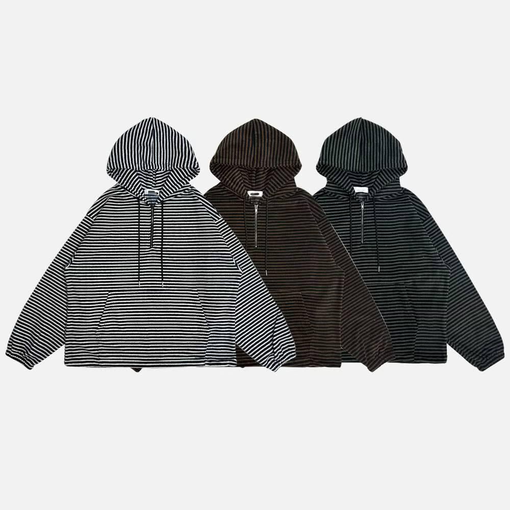 橫間半開胸連帽抓毛衛衣 T5888