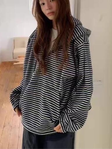 橫間半開胸連帽抓毛衛衣 T5888