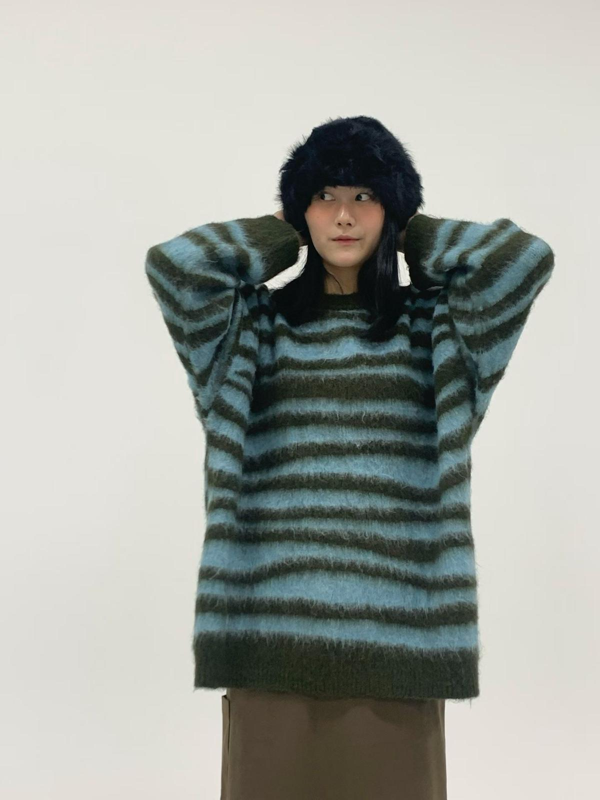 SN015 間條束袖圓領上衣 Free size