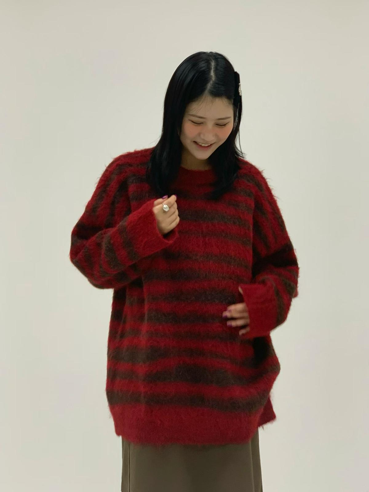 SN015 間條束袖圓領上衣 Free size