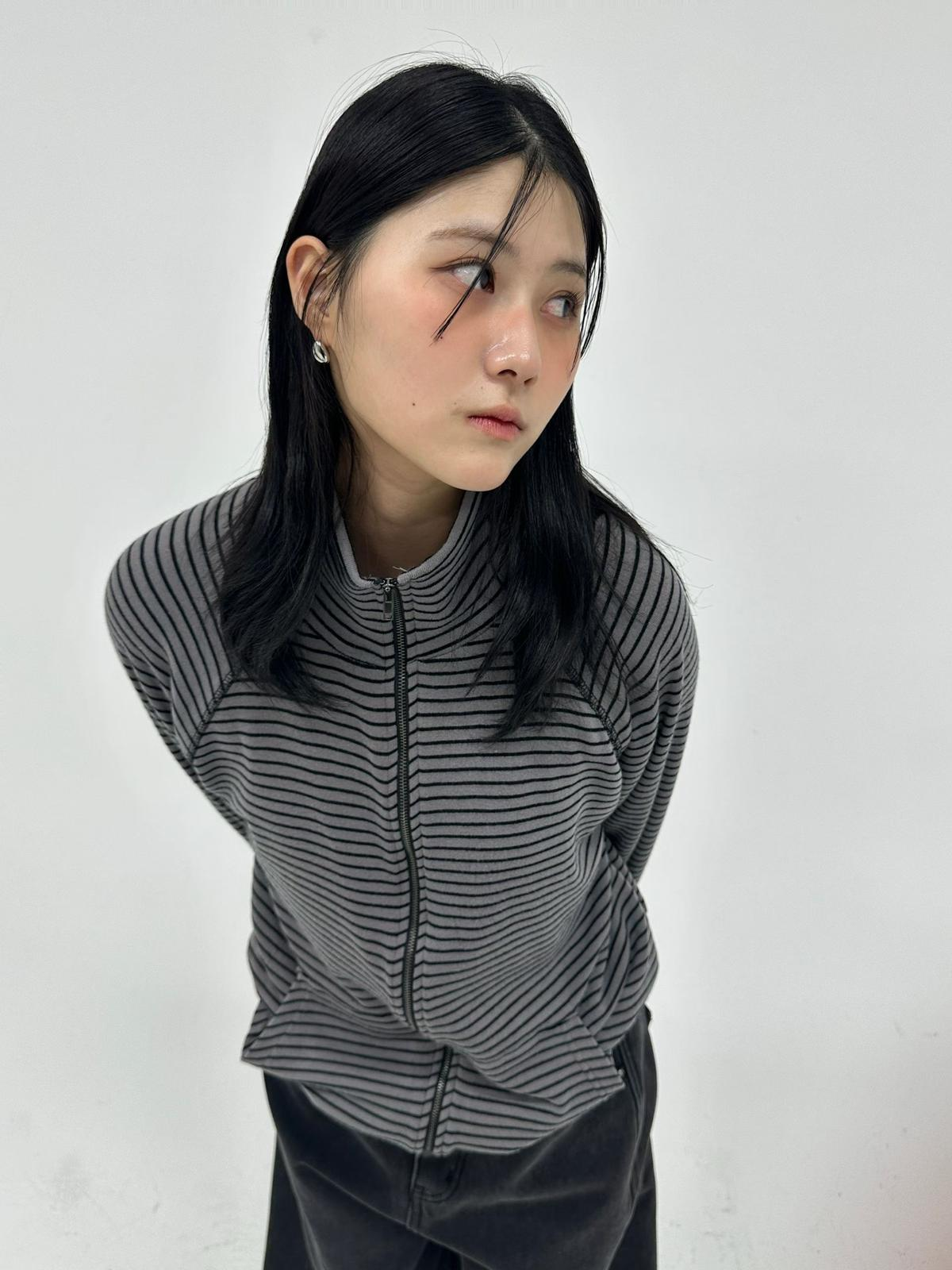 SN016 間條長袖薄身外套 Free size