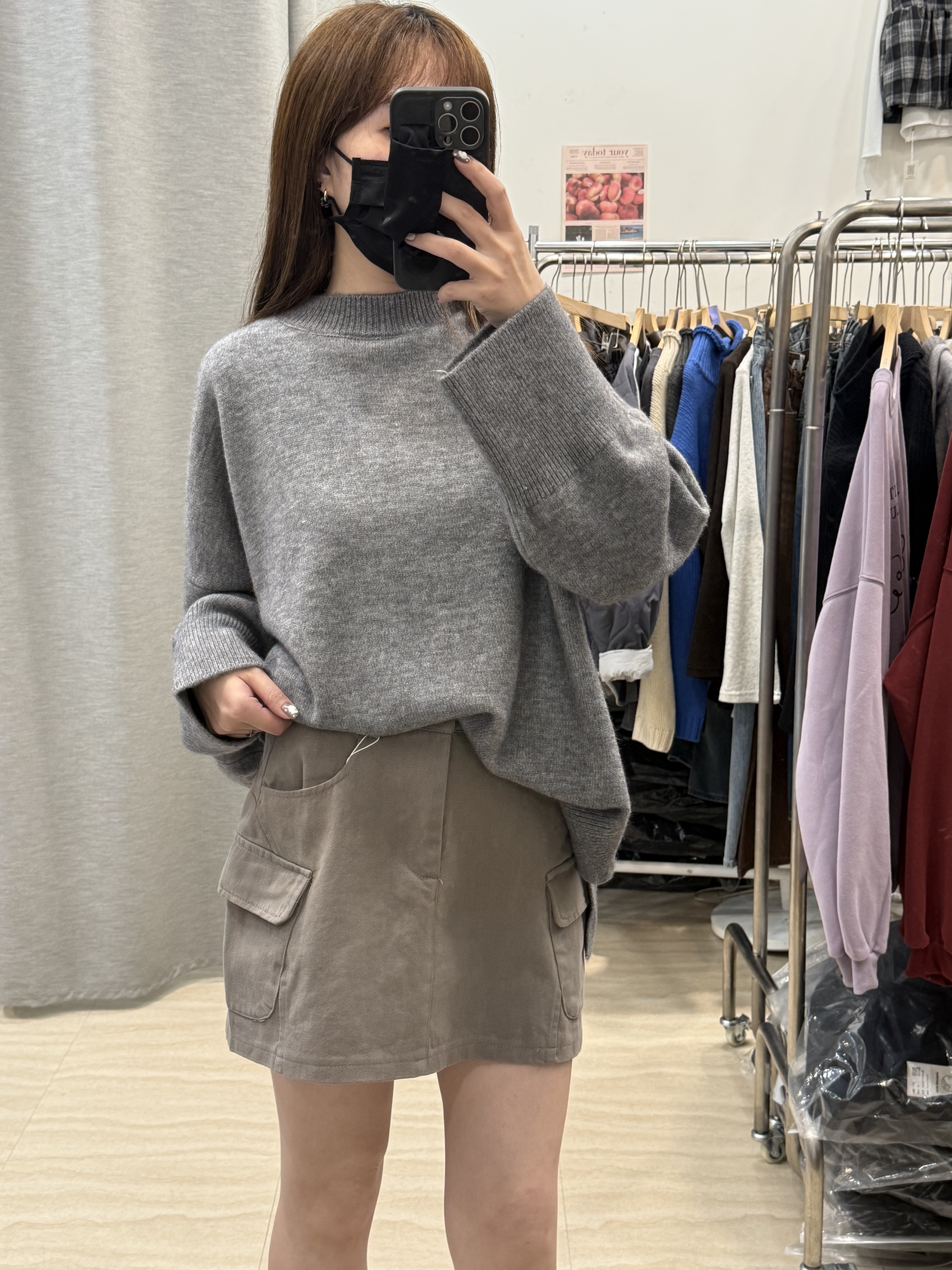 水洗工裝後鬆緊短裙