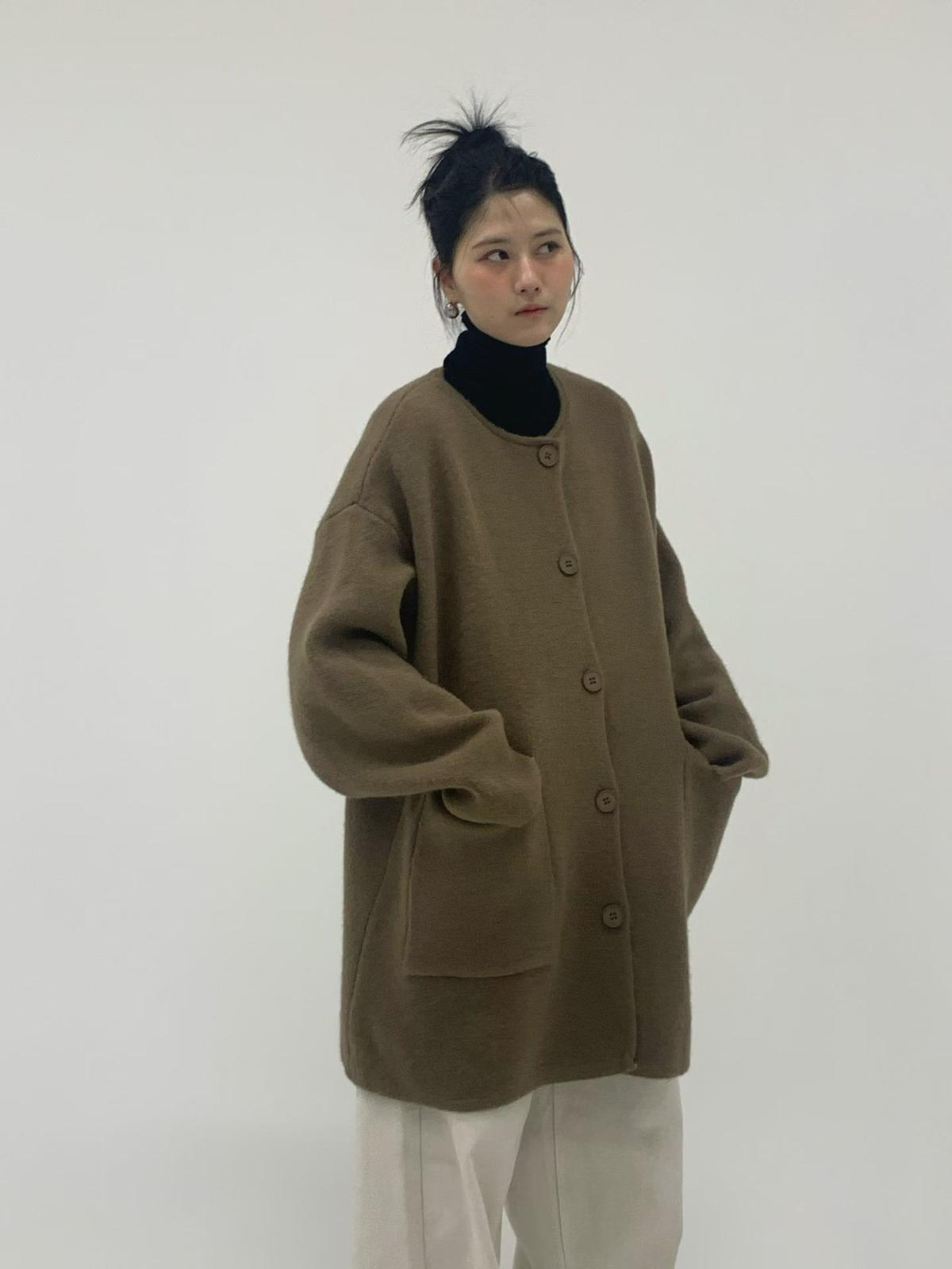 SN020 淨色圓領長袖開胸長外套 Free size