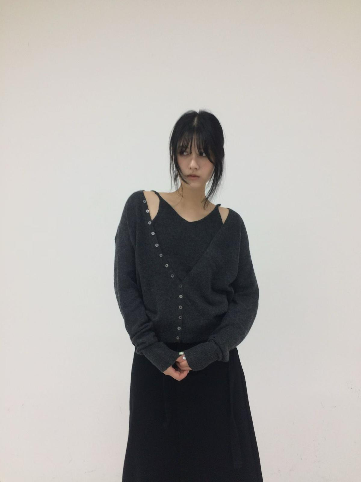 SN025 淨色開胸長袖外套連背心套裝 Free size