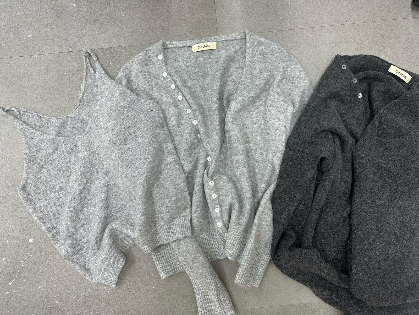 SN025 淨色開胸長袖外套連背心套裝 Free size