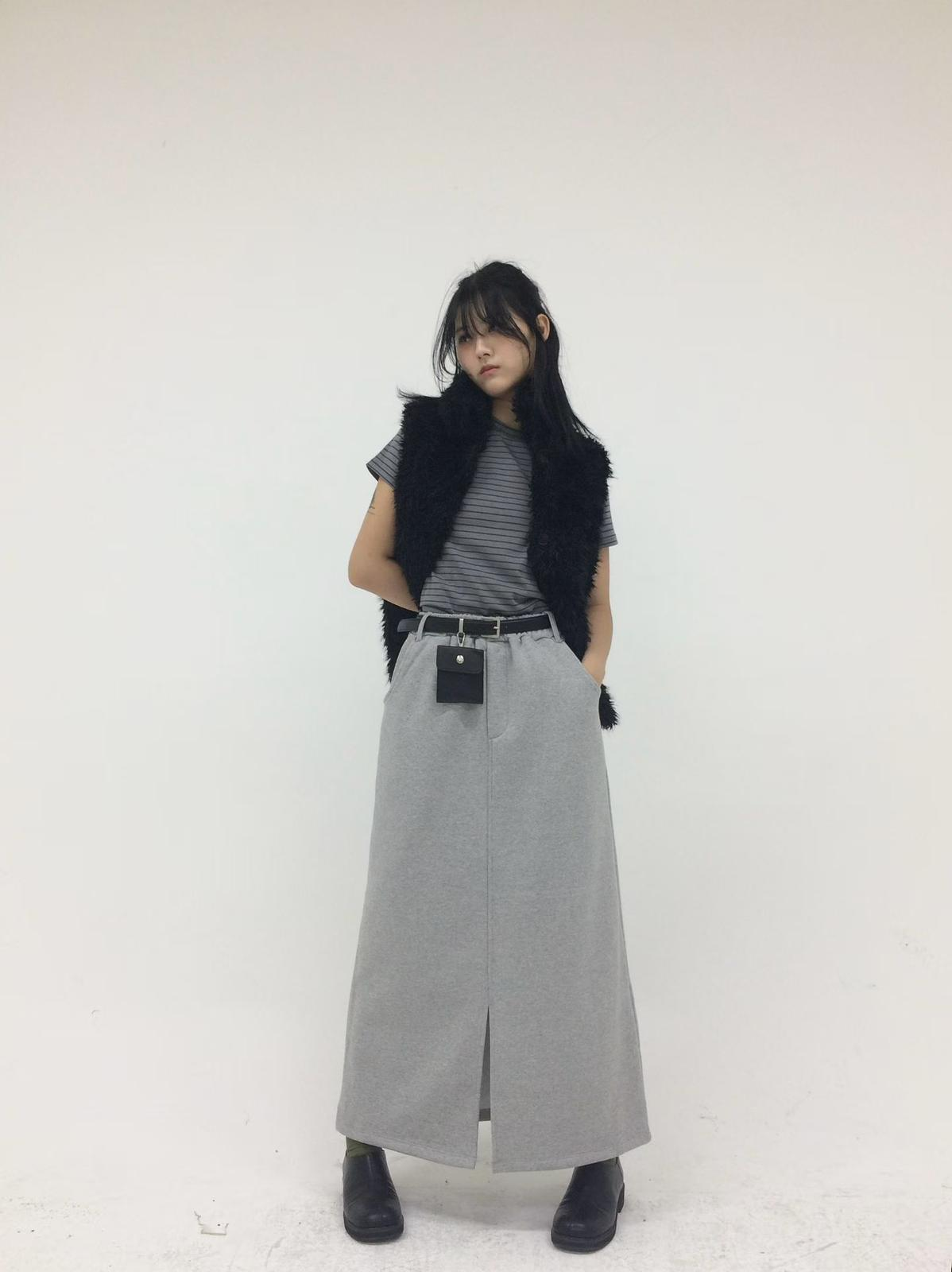 SN026 淨色小開叉長裙連皮帶 Free size