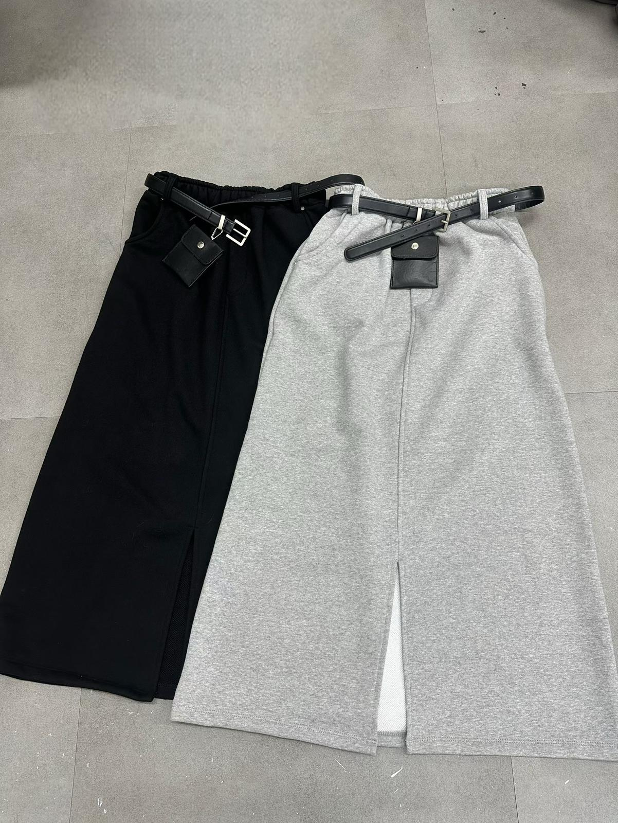 SN026 淨色小開叉長裙連皮帶 Free size