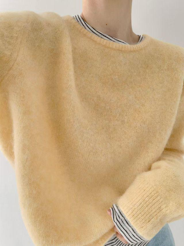 SN058 淨色小圓領闊腰長袖套頭上衣 Free size