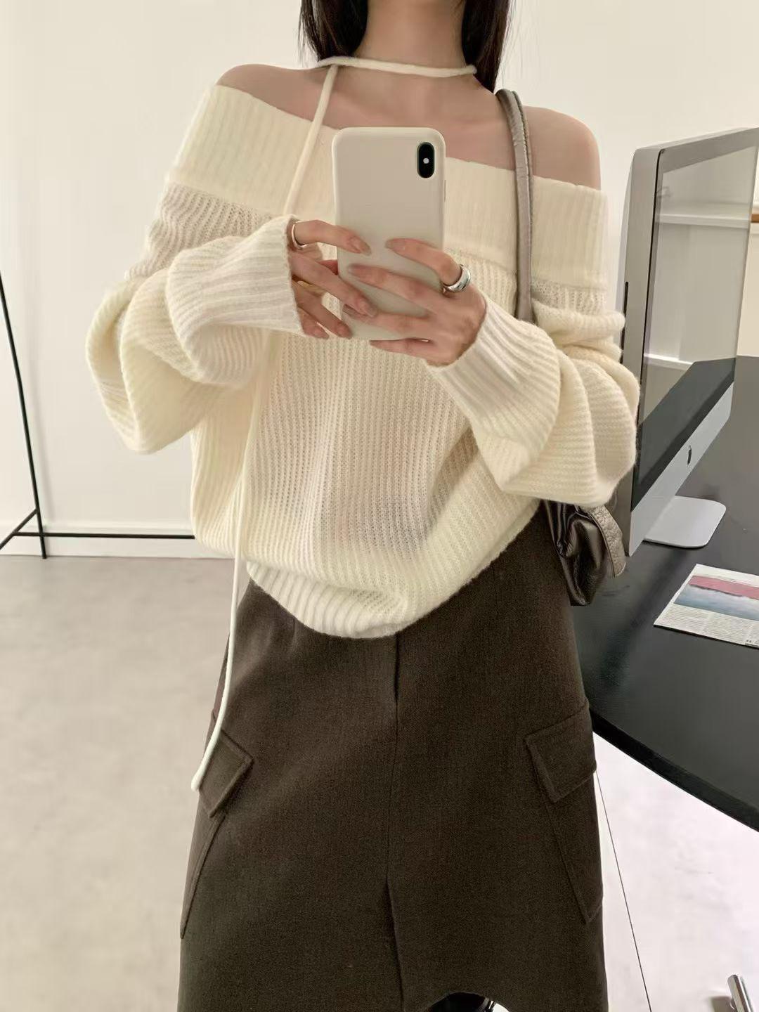 SN060 淨色綁帶修腰長袖上衣 Free size