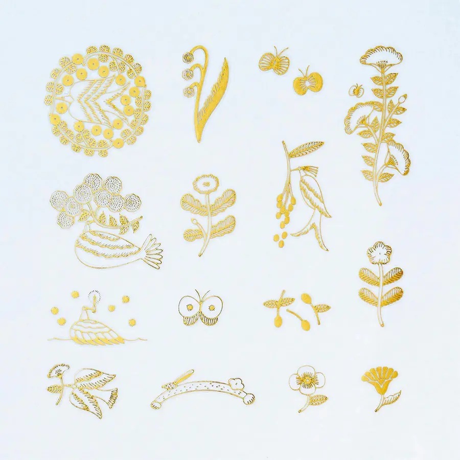 閃耀花朵_金箔款 15枚貼紙包 KITF002｜日本 KITTA