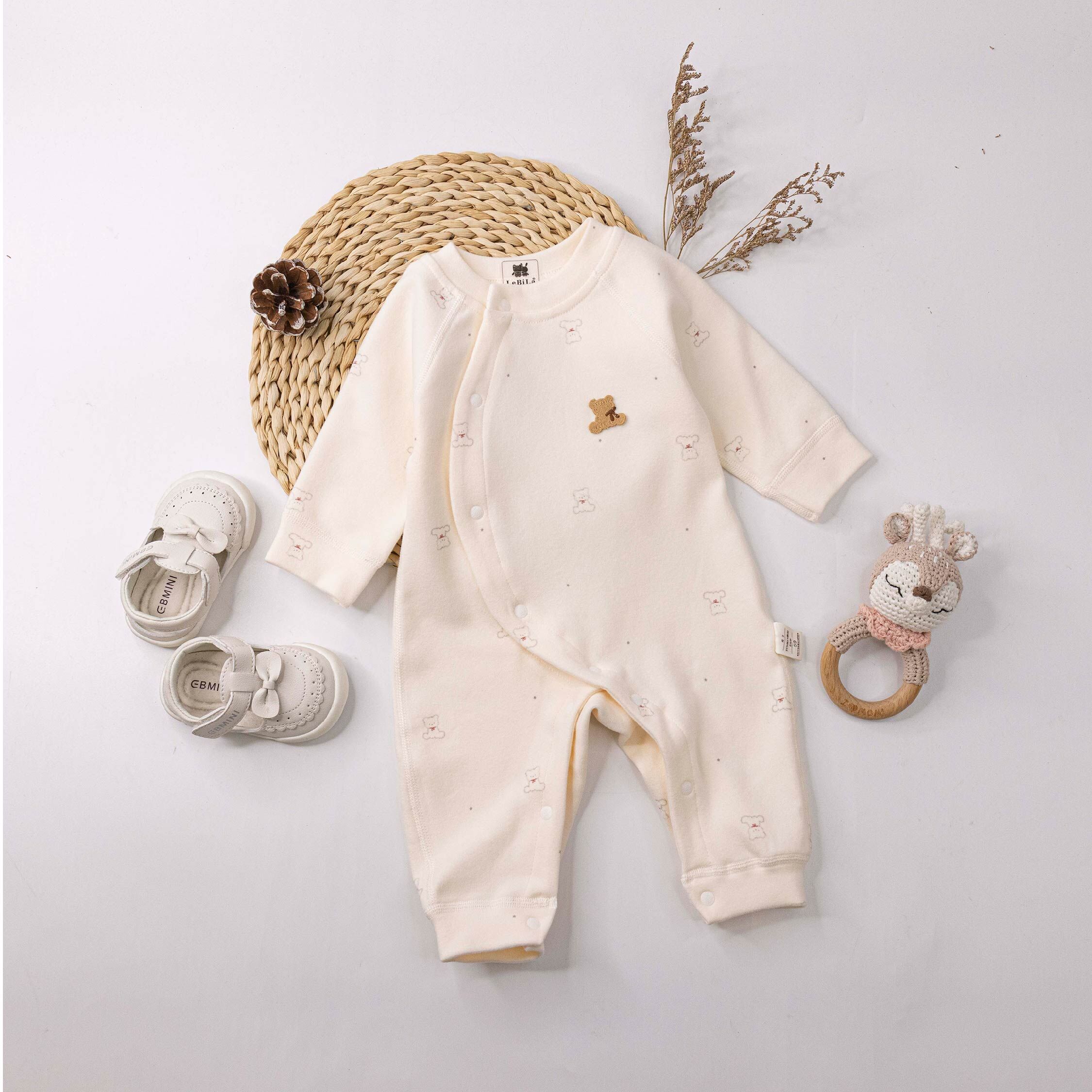 純淨系列【T3137】萌萌小熊刺繡布貼連身衣